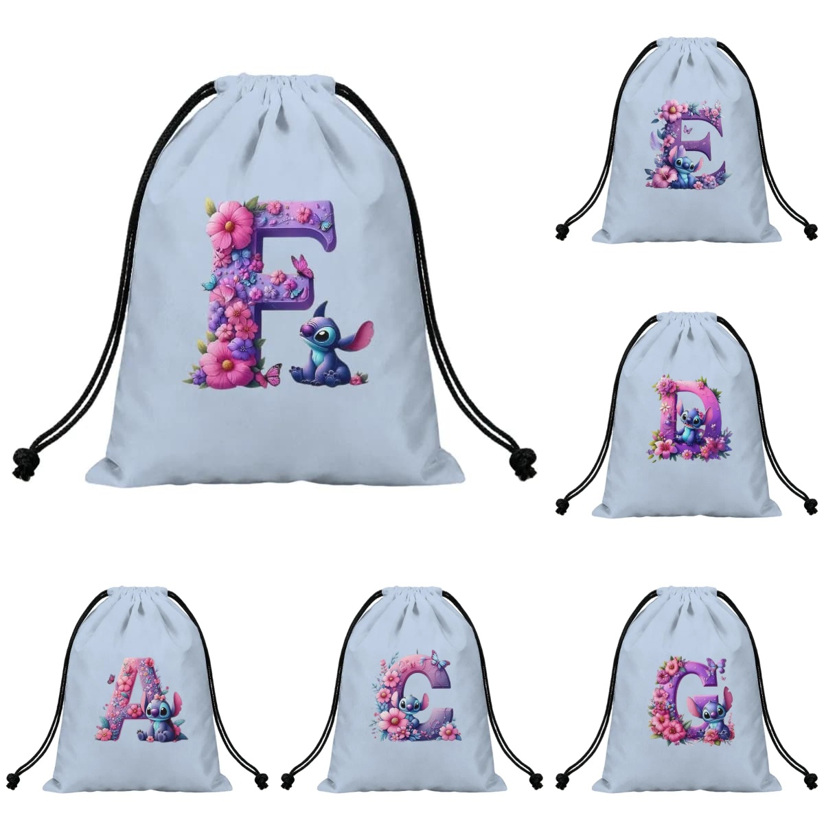 Cartoon Stich A-Z Alphabet Flo - Drawstring Gym Bag ulasan dan harga