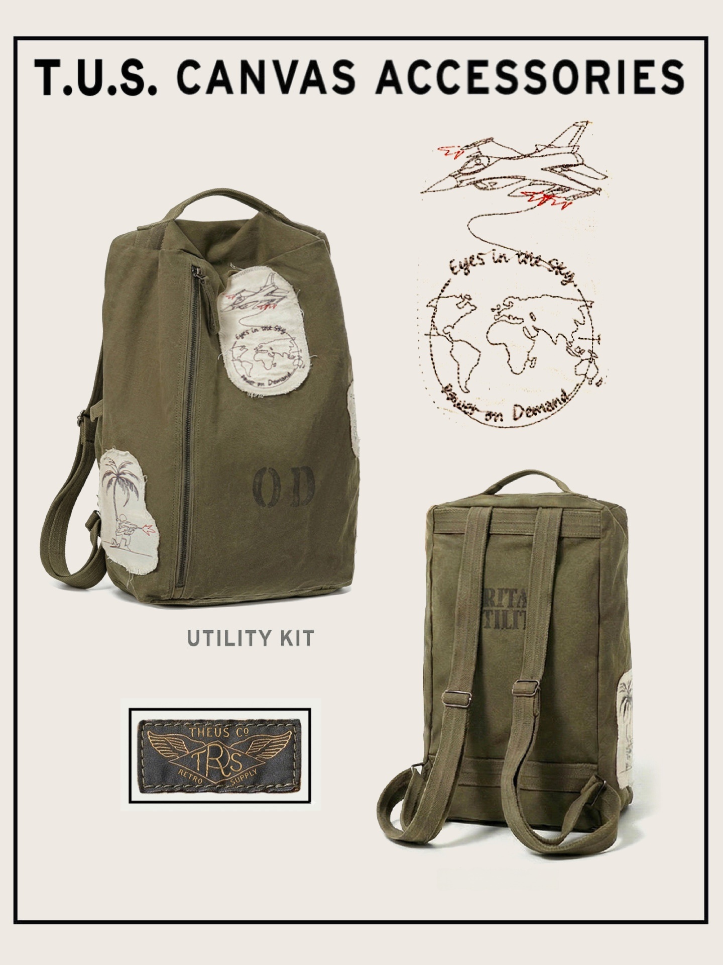 Retro Washed Military Patchwor - Canvas Backpack Casual ulasan dan harga